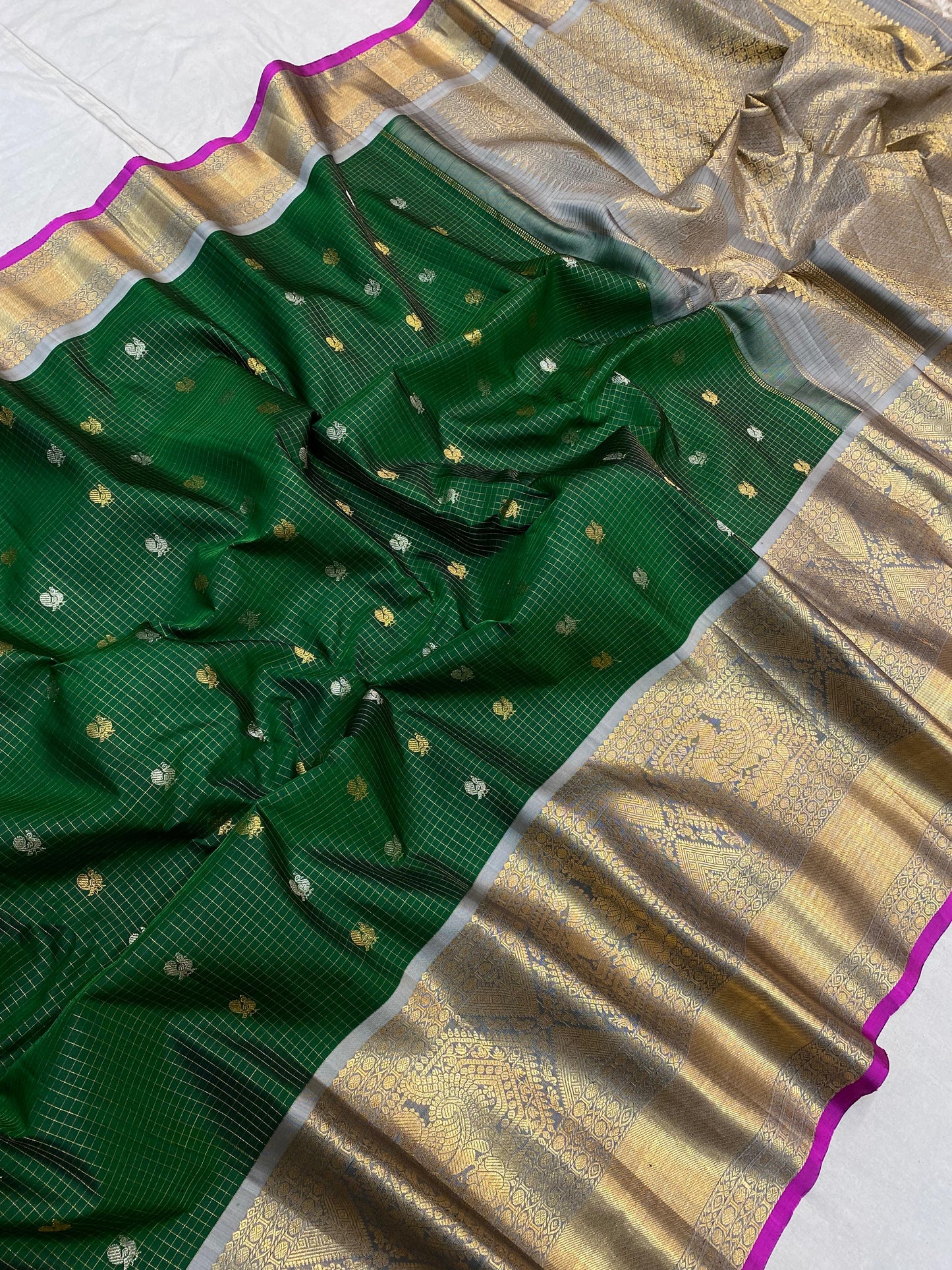 KATTAAS PURE GADWAL HANDLOOM KANCHI KURRU BORDER SAREES TOP QUALITY WITH CONTRUST BLOWSE