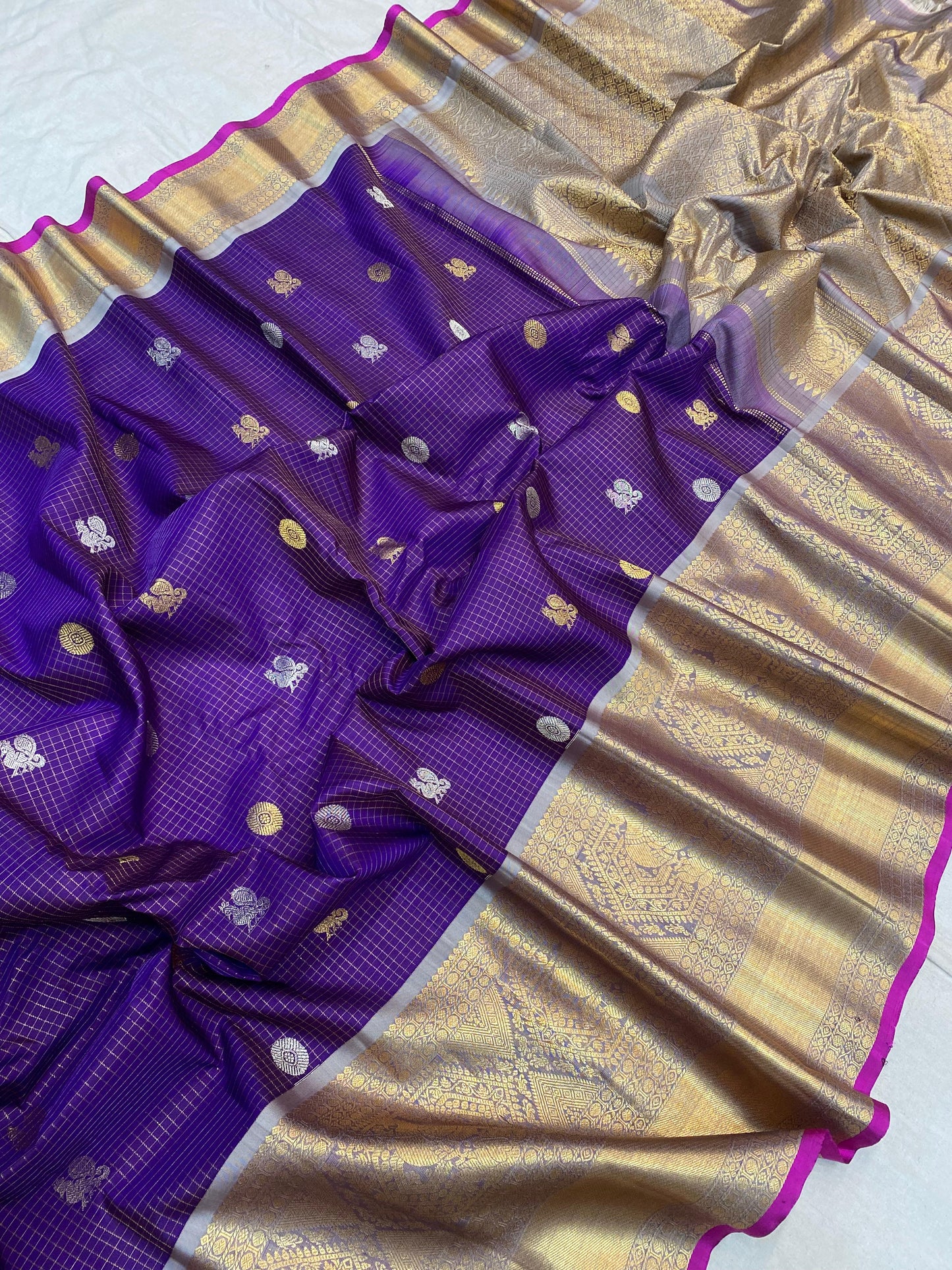 KATTAAS PURE GADWAL HANDLOOM KANCHI KURRU BORDER SAREES TOP QUALITY WITH CONTRUST BLOWSE