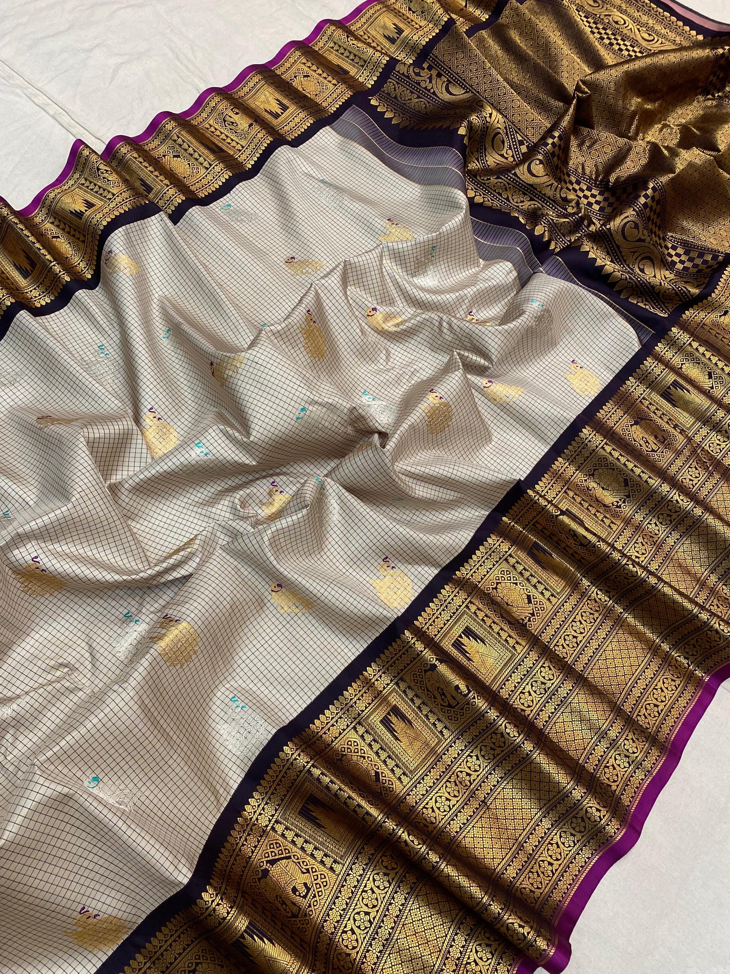 KATTAAS PURE GADWAL HANDLOOM KANCHI KURRU BORDER SAREES TOP QUALITY WITH CONTRUST BLOWSE