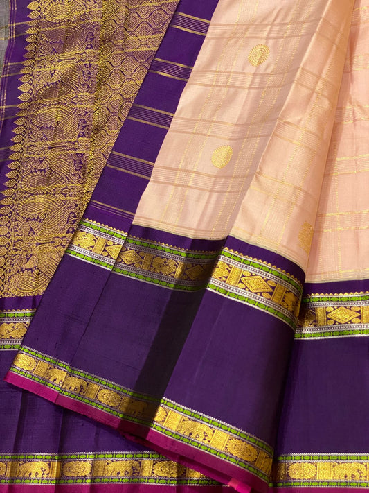 Kattaas 2g zari contrast double border vaira oosi check butta